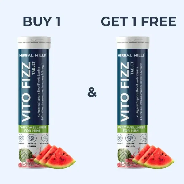 Vito Fizz Energy & Stamina Tablets for Men – With L-Arginine, Ashwagandha & Gokshur – Boost Blood Flow, Endurance & Muscle Recovery – Watermelon Flavor – 15 Tablets